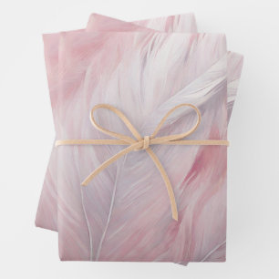 Elegante Pastellfarben Rosa und Weiße Feather Text Geschenkpapier Set