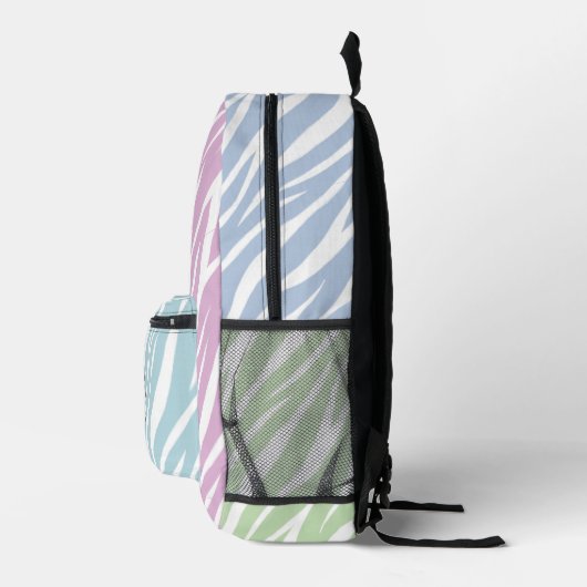 Elegante Pastellfarben und weiße Zebra-Aufschrift Bedruckter Rucksack (Rechts)