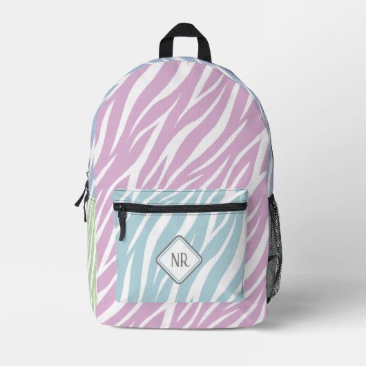 Elegante Pastellfarben und weiße Zebra-Aufschrift Bedruckter Rucksack (Vorderseite)