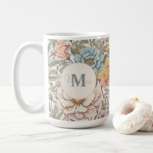 Elegante Pastellfarben Vintage-Blumenmonogramm Kaffeetasse