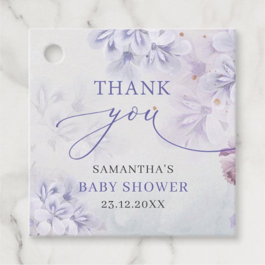 Elegante pastellfarbene lila Frühlingsblumen Babyd Geschenkanhänger (Vorderseite)