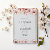 Elegante pastellgraue, rosa goldfarbene Hochzeit m Einladung