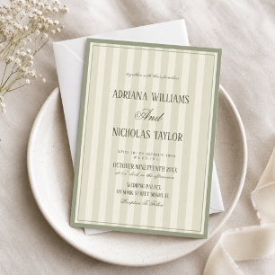 Elegante pastellgrüne gestreifte Hochzeit Einladung