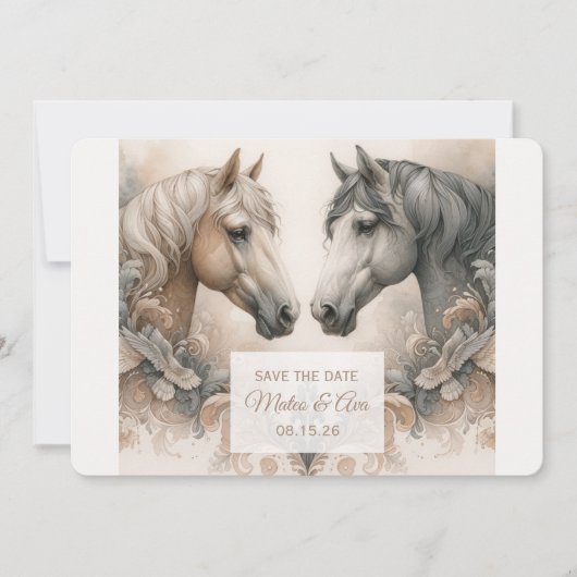 Elegante Pastellpferde beim Hochzeitsfeiern speich Save The Date (Vorderseite)