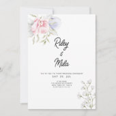 Elegante pastellrosa Minze lila Blume Hochzeit Einladung (Vorderseite)