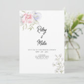 Elegante pastellrosa Minze lila Blume Hochzeit Einladung (Stehend Vorderseite)