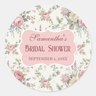 Elegante Pastellrosen Shabby Chic Braut Dusche Runder Aufkleber