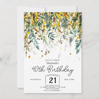 Elegante Pastels Wildblumen 40. Geburtstag Einladung
