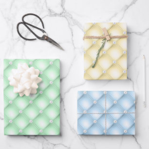Elegante Patel Grün, Gelb und Blau Diamant-Tufting Geschenkpapier Set