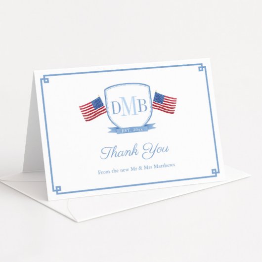 Elegante Patriotic Couples Monogram Wedding Dankeskarte