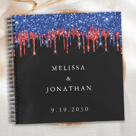 Elegante Patriotic Red Blue Glitzer Tropfen Weddin Notizblock