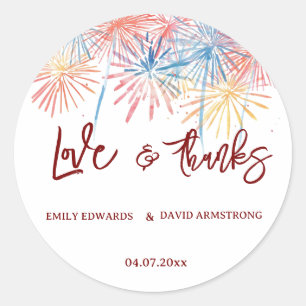 Elegante patriotische Feuerwerke 4. Juli Hochzei Runder Aufkleber