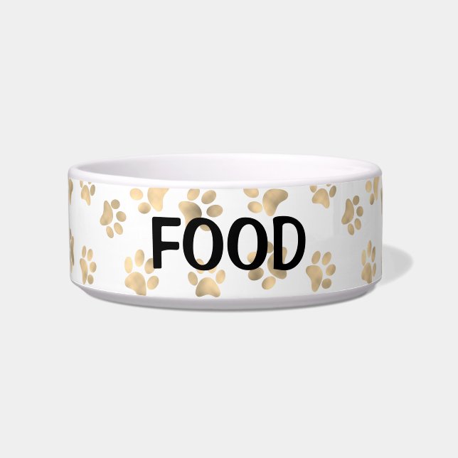 Elegante Paw Print White & Gold Food Cat oder Hund Napf (Vorderseite)