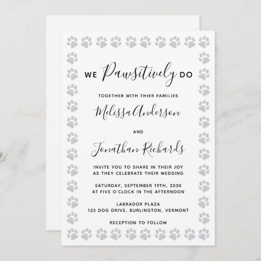 Elegante Paw Prints Einladung zur Hochzeit (Vorne/Hinten)