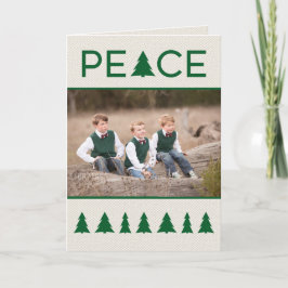 Elegante Peace Green Trees auf Beige Leinwand 2 Fo Feiertagskarte