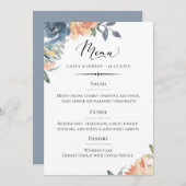 Elegante Peach and Blue Botanical Wedding Menükarte (Vorne/Hinten)