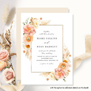 Elegante Peach and Cream Delikate Blumenhochzeit Einladung