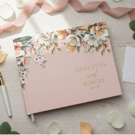 Elegante Peach and Gold Floral Wedding Gästebuch