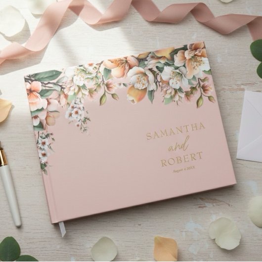 Elegante Peach and Gold Floral Wedding Gästebuch