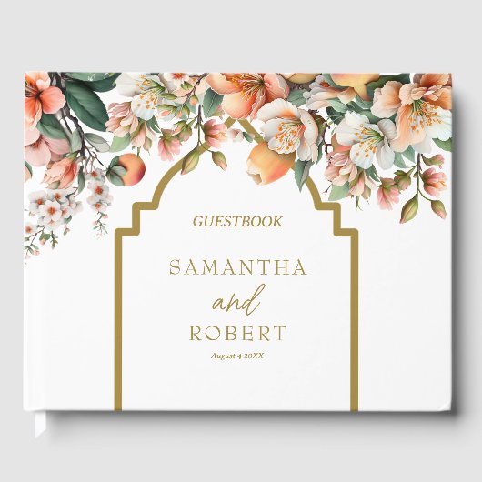 Elegante Peach and Gold Southern Wedding Gästebuch (Vorderseite)