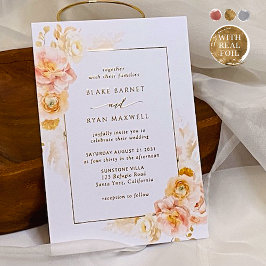 Elegante Peach, Blush and Champagne Floral Wedding Folieneinladung