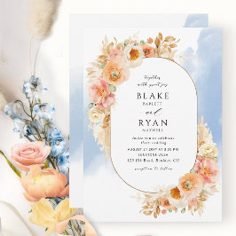 Elegante Peach Blush Cream and Blue Oval Wedding Einladung