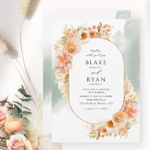 Elegante Peach Blush Cream and Sage Oval Wedding Einladung