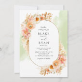 Elegante Peach Blush Cream und grüne Oval Wedding Einladung (Vorderseite)