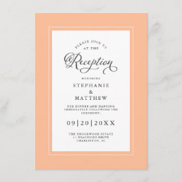 Elegante Peach Border Wedding Reception Calligraph Begleitkarte