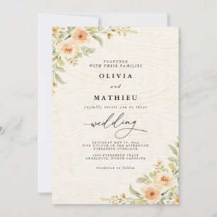 Elegante Peach Botanical Floral Wedding Einladung