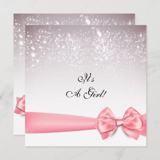 Elegante Peach Bow Glitzern Babydusche Einladung (Vorne/Hinten)