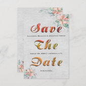 Elegante Peach Coral Blume Bouquet Wedding Save The Date (Vorne/Hinten)