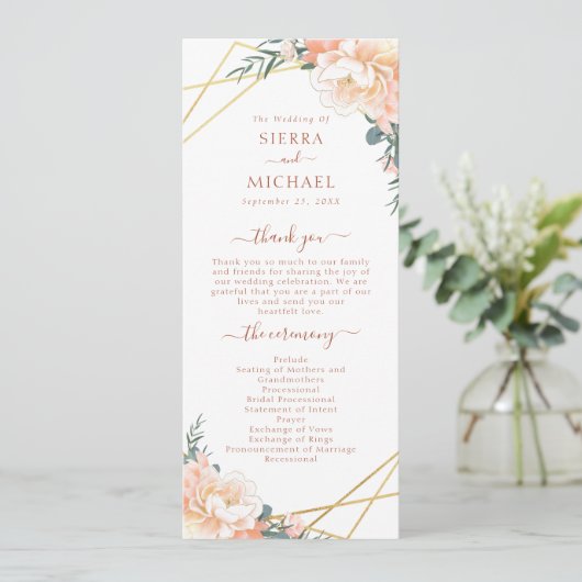 Elegante Peach Cream Floral Programm (Stehend Vorderseite)