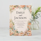 Elegante Peach Cream Floral Wedding Einladung (Stehend Vorderseite)