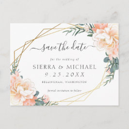 Elegante Peach Cream Gold Floral Save the Date Ankündigungspostkarte