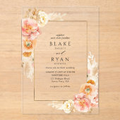 Elegante Peach, Cream und Gelbe Blumenhochzeit Acryleinladungen (Vorderseite)