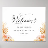Elegante Peach Delight Floral Wedding Welcome Sign Poster (Vorne)