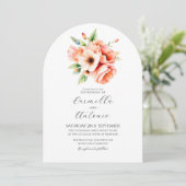 Elegante Peach Floral Arch Wedding Einladung (Stehend Vorderseite)