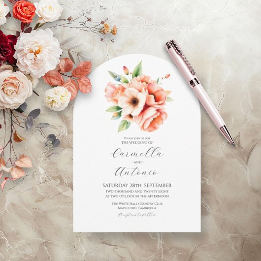 Elegante Peach Floral Arch Wedding Einladung