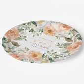 Elegante Peach Floral Baby Bloom Girl Babydusche Pappteller (Schrägansicht)