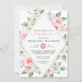 Elegante Peach Floral Baby Shower Einladung (Vorderseite)