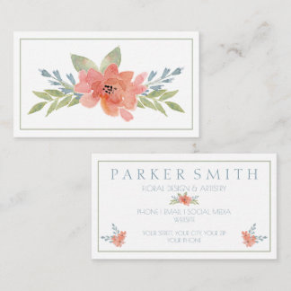 Elegante Peach Floral Business Card Wasserfarbe Visitenkarte