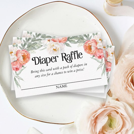 Elegante Peach Floral Diaper Raffle Skripttext Begleitkarte