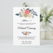 Elegante Peach Floral Islamic Mehndi Zeremonie Begleitkarte (Stehend Vorderseite)