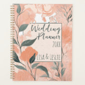 Elegante Peach Floral Personalisiert Bride Wedding Planer (Vorderseite)
