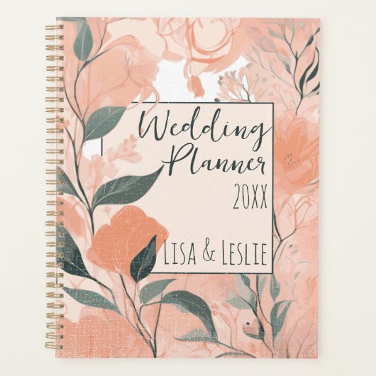 Elegante Peach Floral Personalisiert Bride Wedding Planer (Vorderseite)