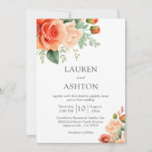 Elegante Peach Floral Rose Hochzeit Einladung (Vorderseite)