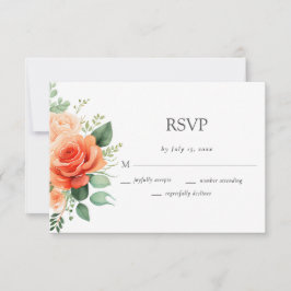 Elegante Peach Floral Rose Hochzeit RSVP Karte