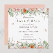 Elegante Peach Floral Wasserfarbe Save the Date (Vorne/Hinten)