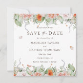 Elegante Peach Floral Wasserfarbe Save the Date (Vorderseite)